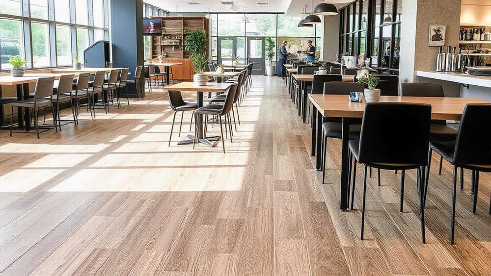 Luxury vinyl plank LVP flooring in a commercial place