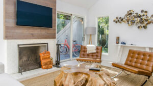 Nice cozy living room with beige carpet