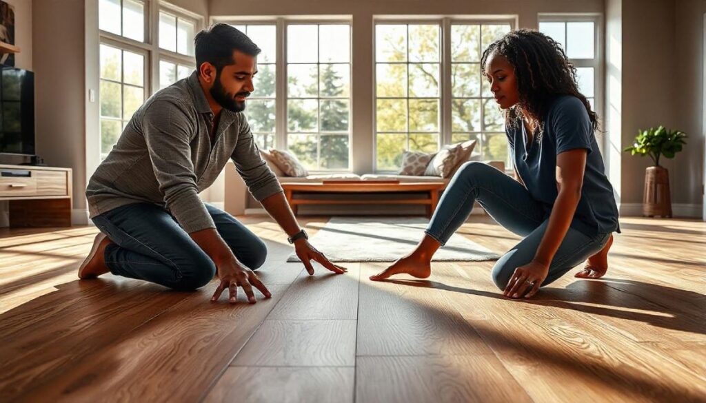 Couple deciding between hybrid and vinyl flooring