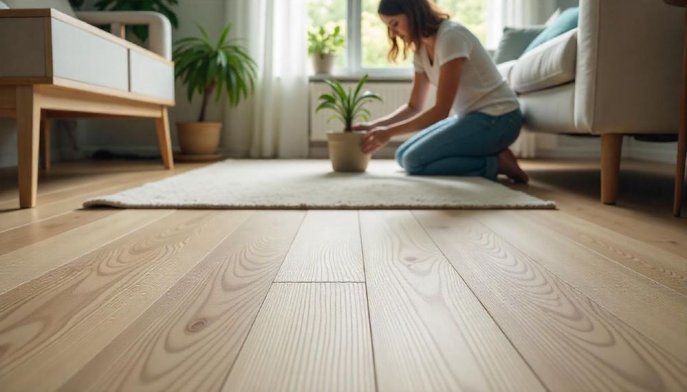 Living room with hybrid flooring