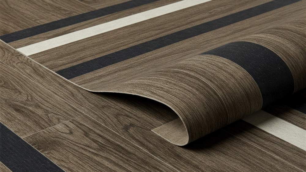 Brown and white vinyl sheet flooring