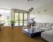 Big living room with cork flooring and white sofa